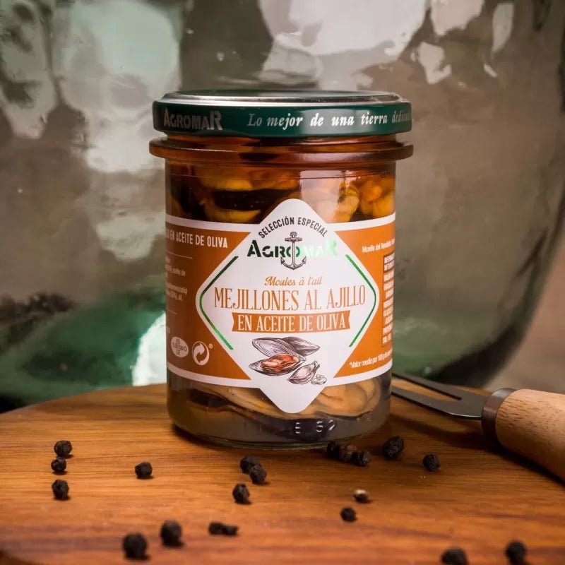 Mejillones al Ajillo en Aceite de Oliva "Agromar" (250 g) - El Almacen del Trasgu